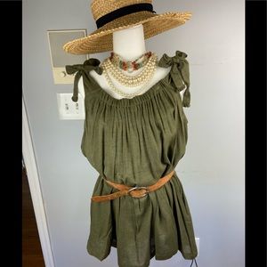 Free People Olive Green Tie-Shoulder Mini Dress